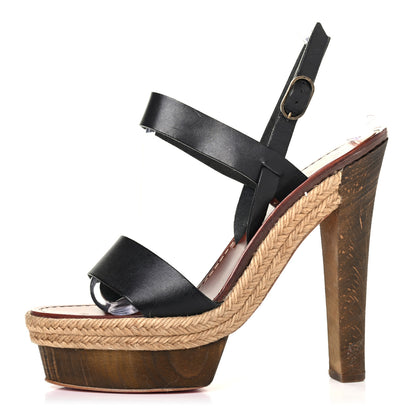 Christian Louboutin Calfskin Rope Satrinxa 120 Platform Sandals 41 Black 1 of 4