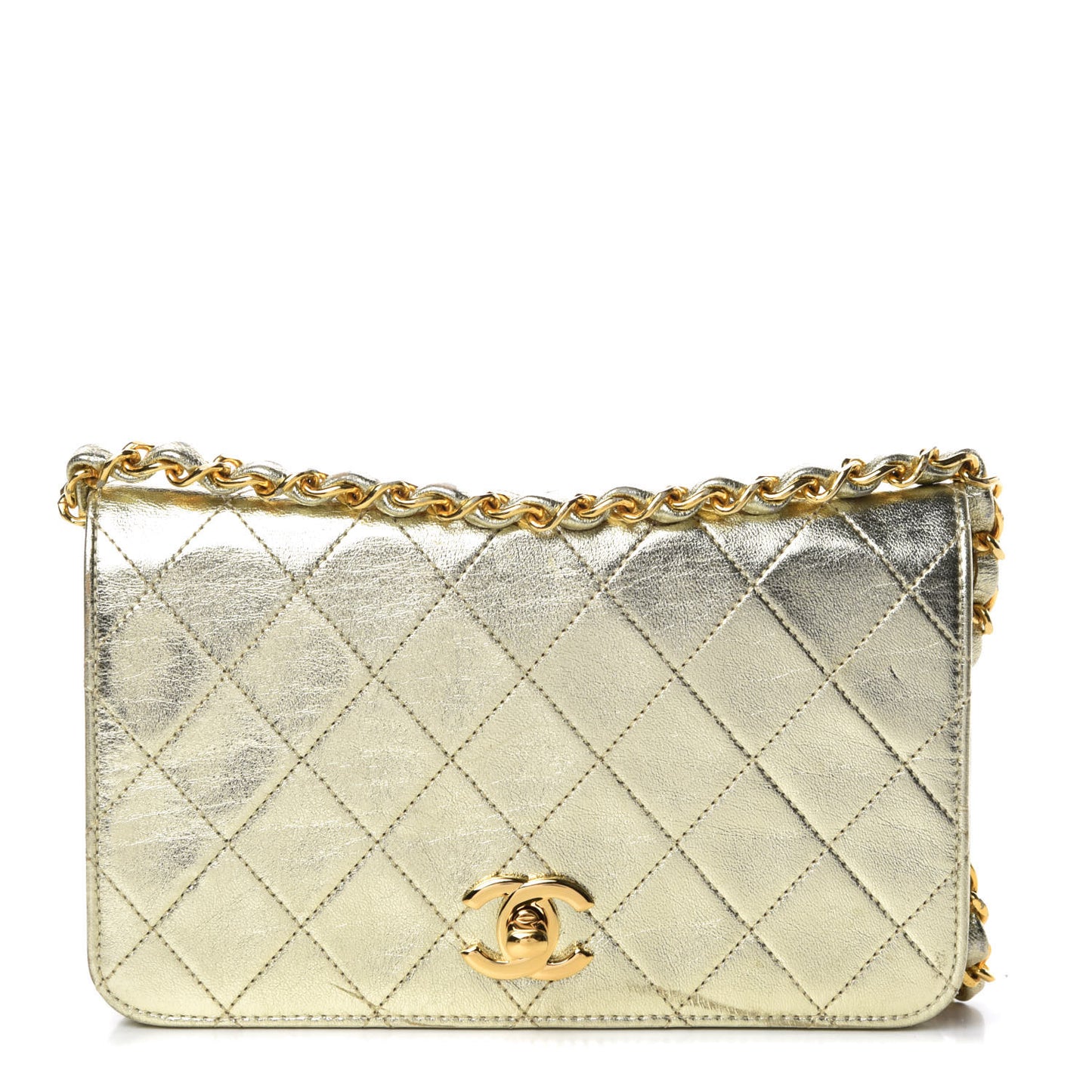 Metallic Lambskin Quilted Mini Flap Gold