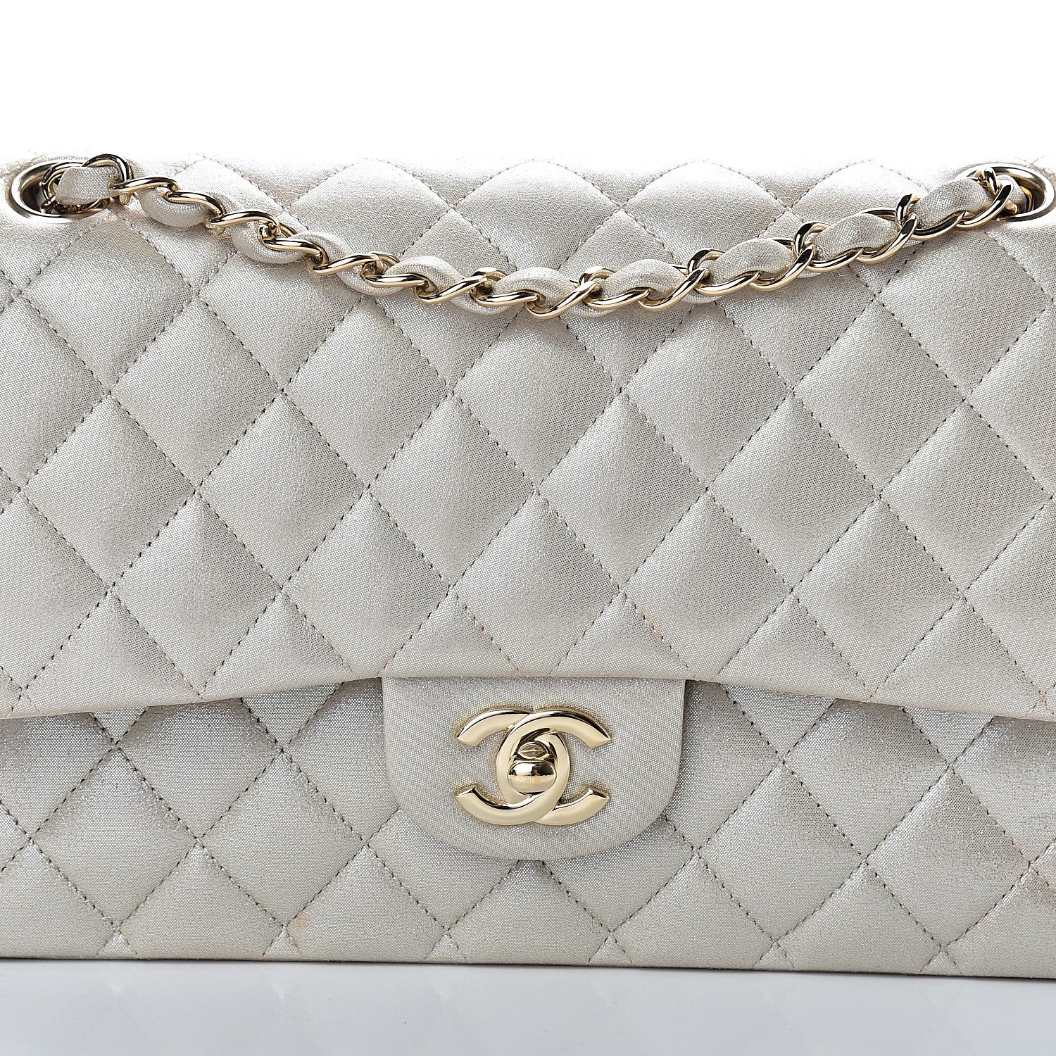 Chanel Iridescent Calfskin Quilted Medium Double Flap Light Gold 7 of 10