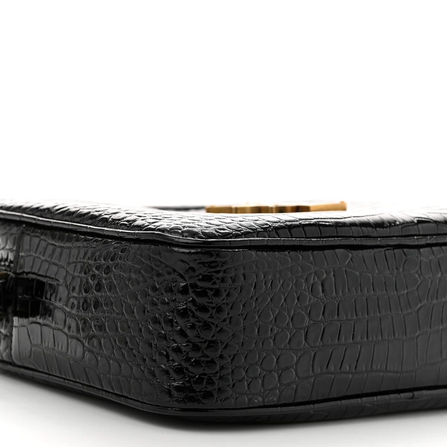 Patent Calfskin Crocodile Embossed Monogram Lou Camera Bag Black