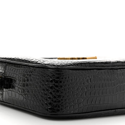 Saint Laurent Patent Calfskin Crocodile Embossed Monogram Lou Camera Bag Black 9 of 11