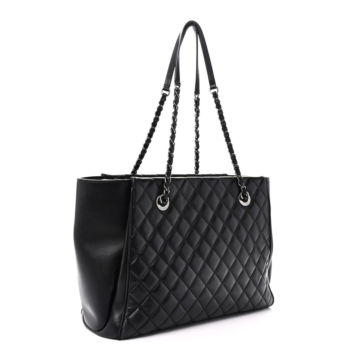 Lambskin Quilted Shopping Tote Black