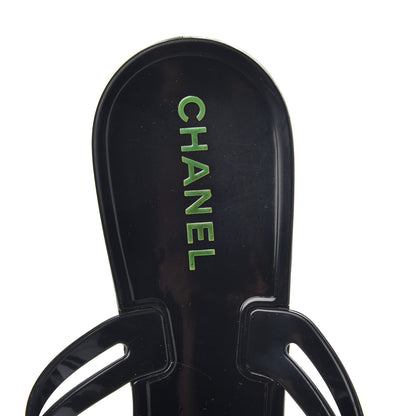 Chanel Jelly Camellia Thong Sandals 39 Black Ivory 6 of 7