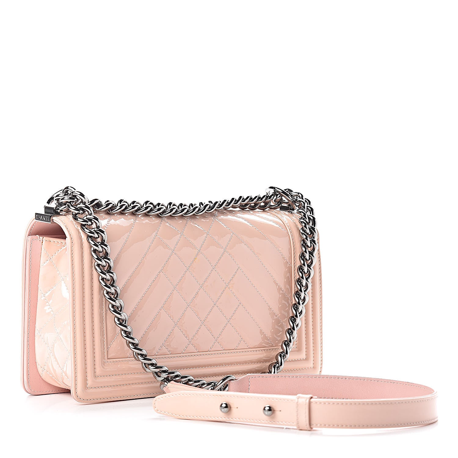 Chanel Patent Chevron Quilted Medium Boy Flap Light Pink 3 of 24