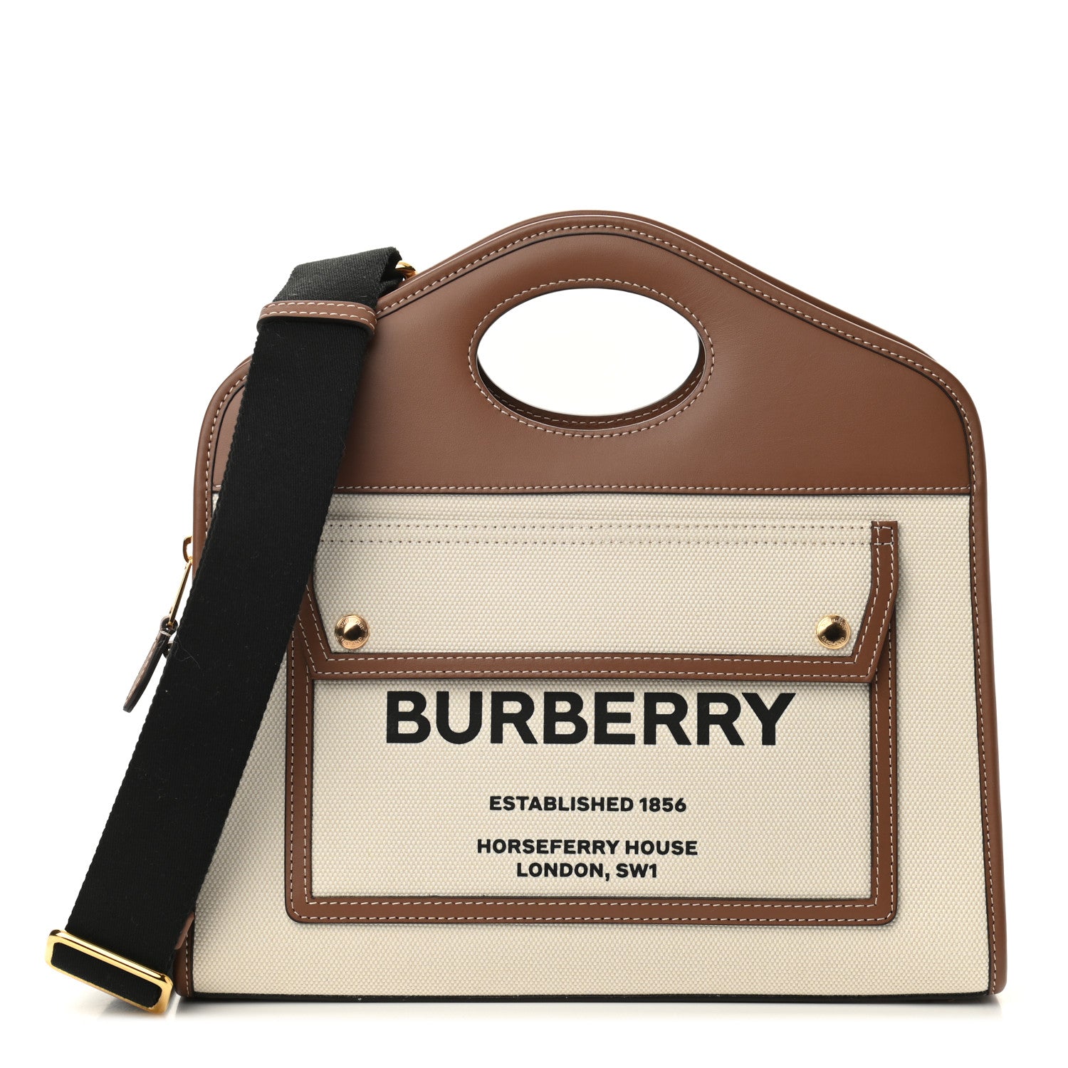 Burberry Canvas Smooth Calfskin Two Tone Small Pocket Bag Natural Malt Brown 1 of 7