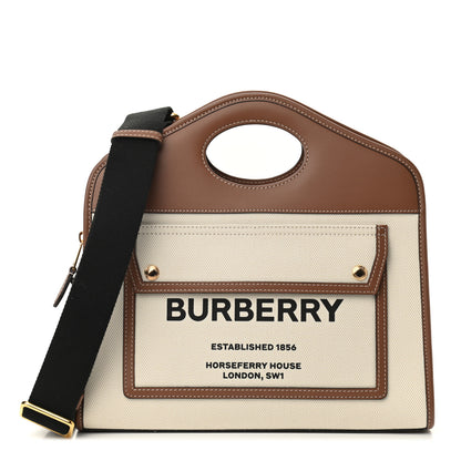 Burberry Canvas Smooth Calfskin Two Tone Small Pocket Bag Natural Malt Brown 1 of 7
