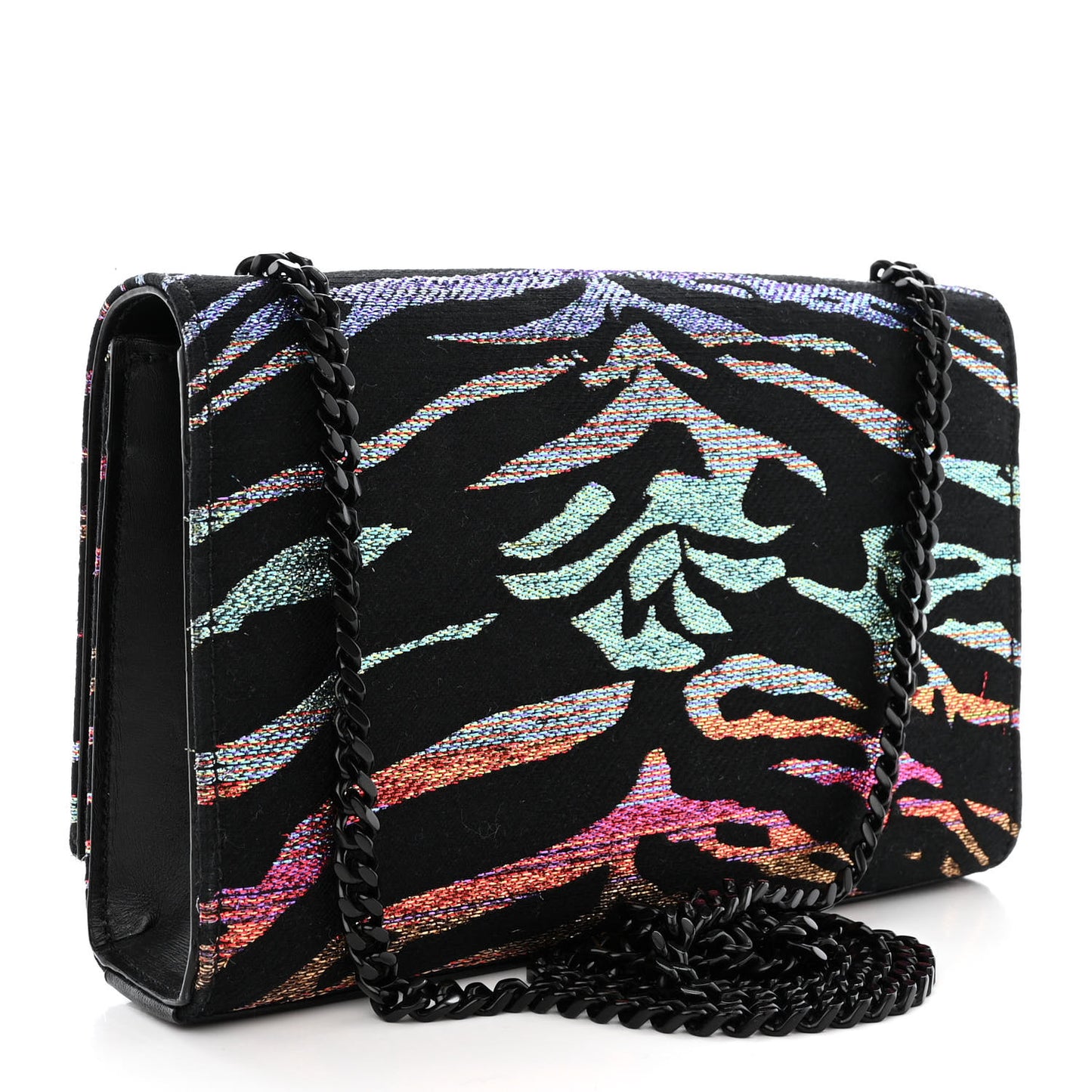 Canvas Calfskin Metallic Tiger Print Small Monogram Kate Satchel Black Multicolor