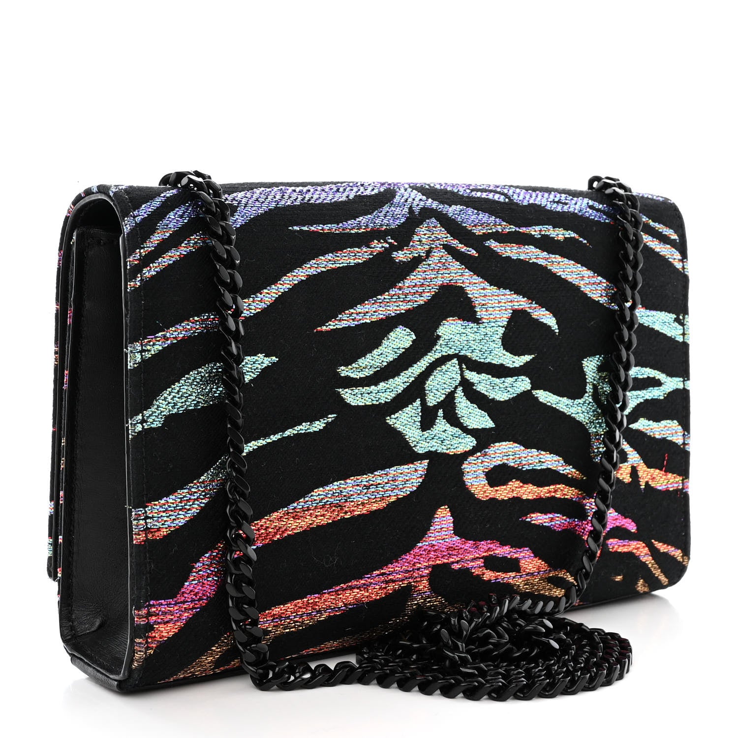 Saint Laurent Canvas Calfskin Metallic Tiger Print Small Monogram Kate Satchel Black Multicolor 3 of 15