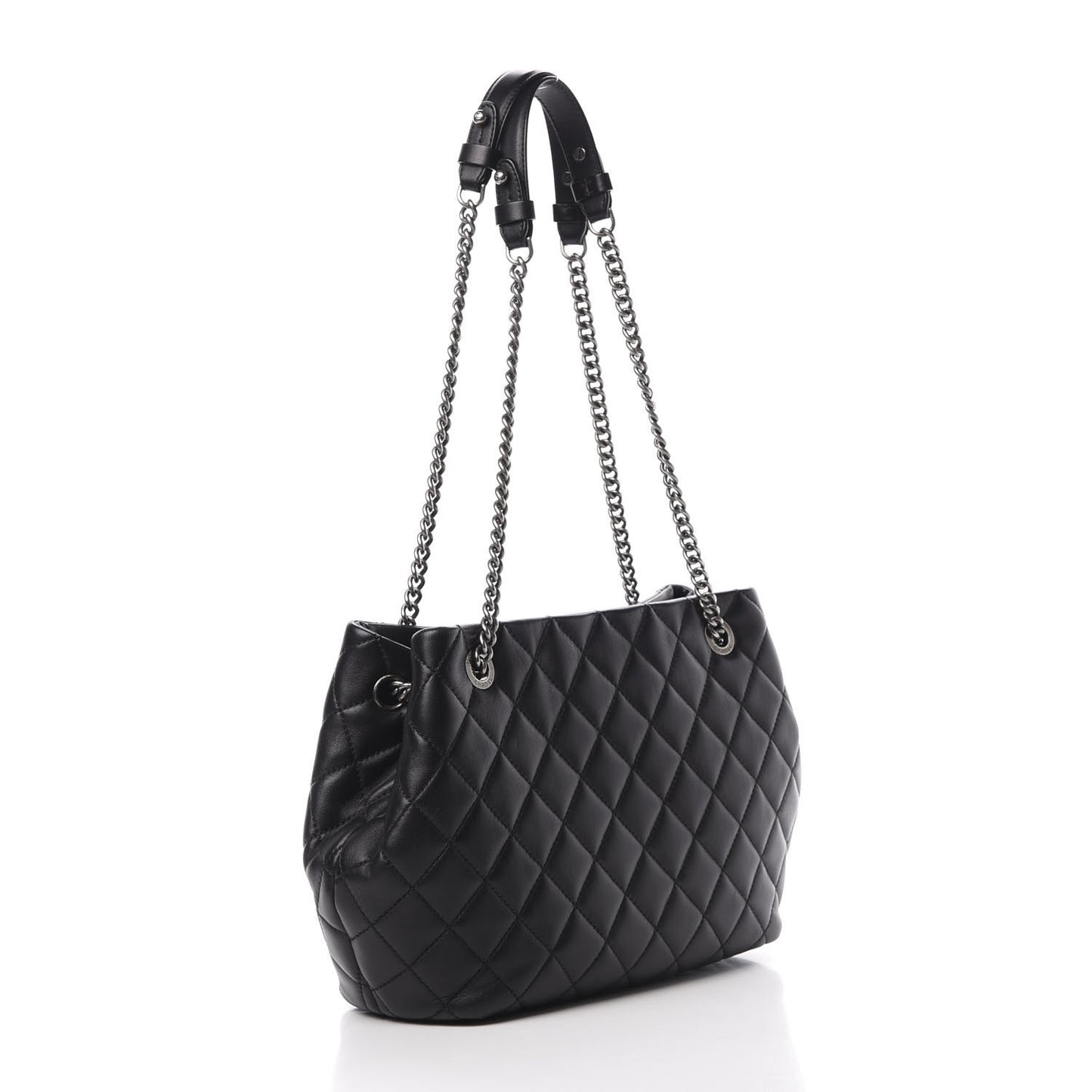 Lambskin Quilted Accordion Tote Black