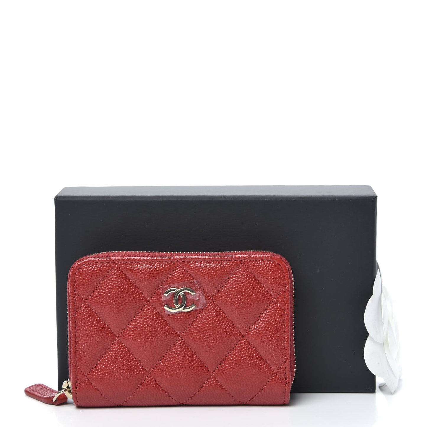 Caviar Quilted Zip Coin Purse Red