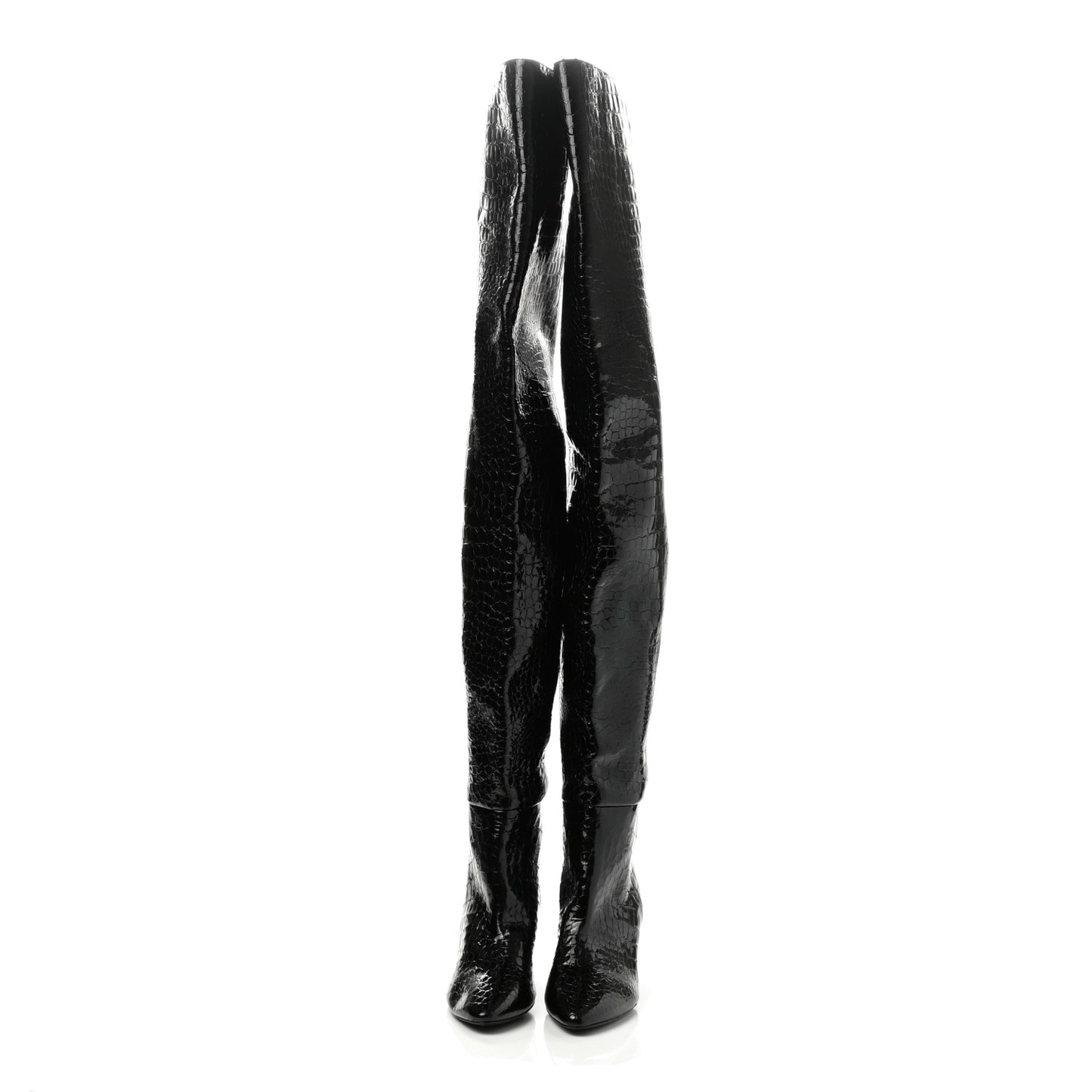 Calfskin Crocodile Embossed Kim Thigh High Boots 39 Black