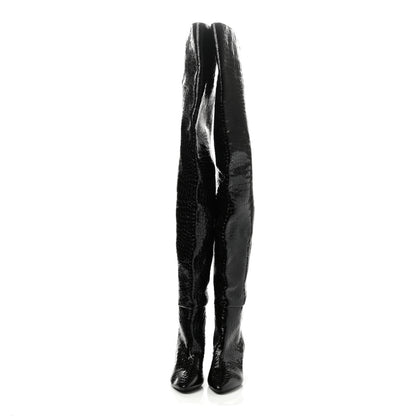 Saint Laurent Calfskin Crocodile Embossed Kim Thigh High Boots 39 Black 2 of 7