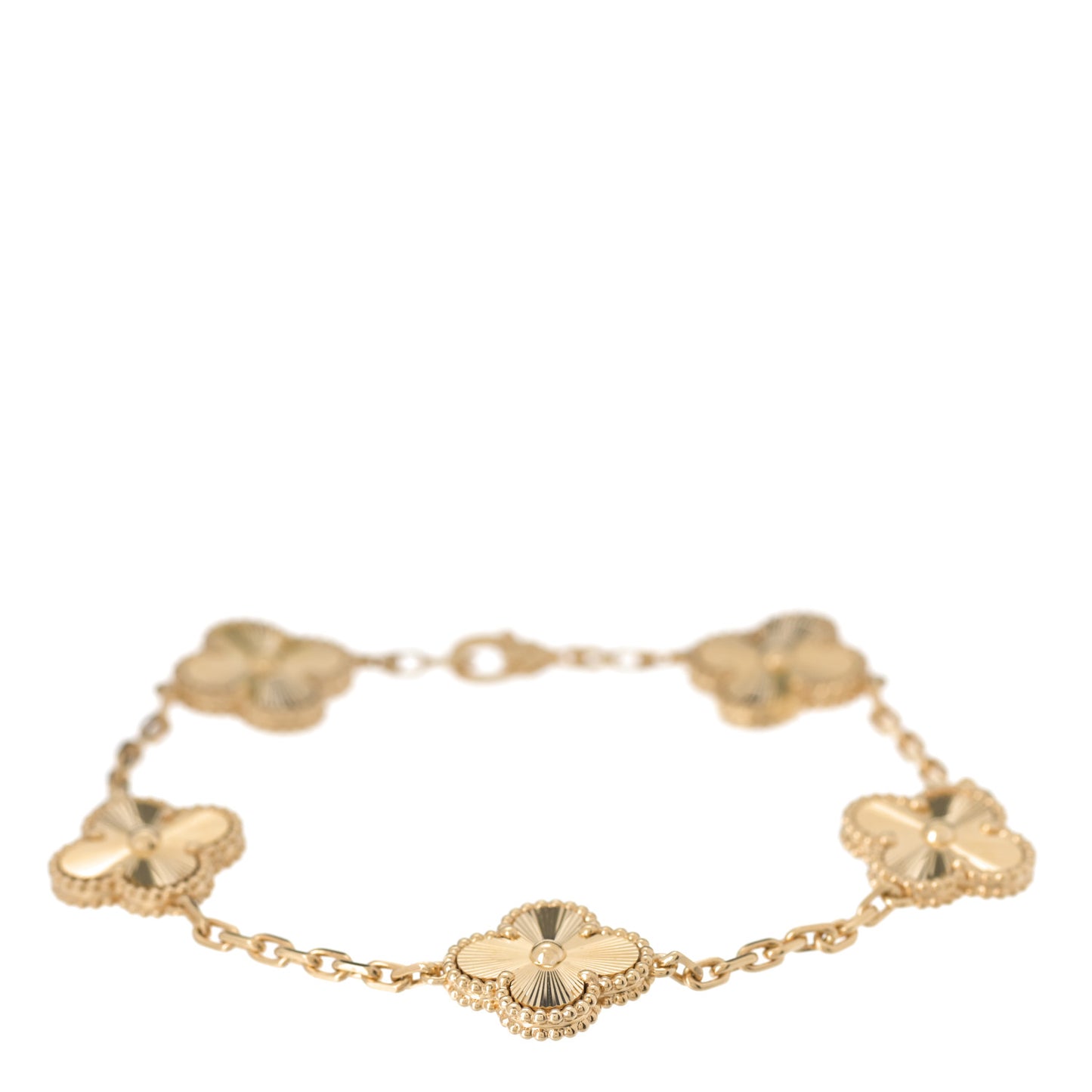 18K Yellow Gold 5 Motifs Guilloche Vintage Alhambra Bracelet