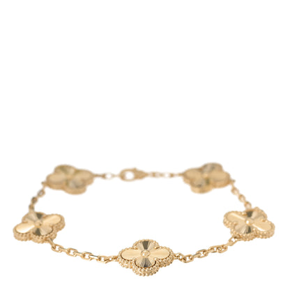 Van Cleef & Arpels 18K Yellow Gold 5 Motifs Guilloche Vintage Alhambra Bracelet 1 of 6