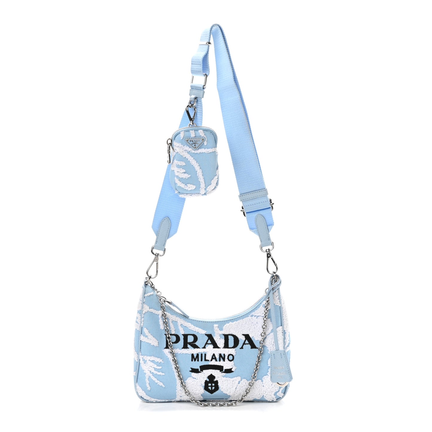 Nylon Drill Logo Embroidered Re-Edition 2005 Shoulder Bag Celeste White