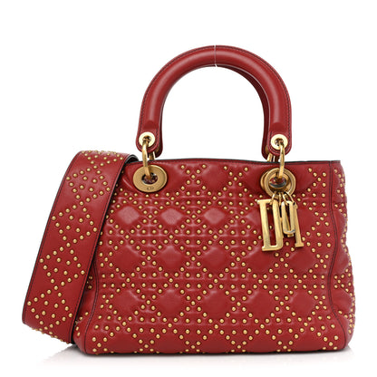 Christian Dior Calfskin Cannage Studded Medium Supple Lady Dior Red 1 of 15