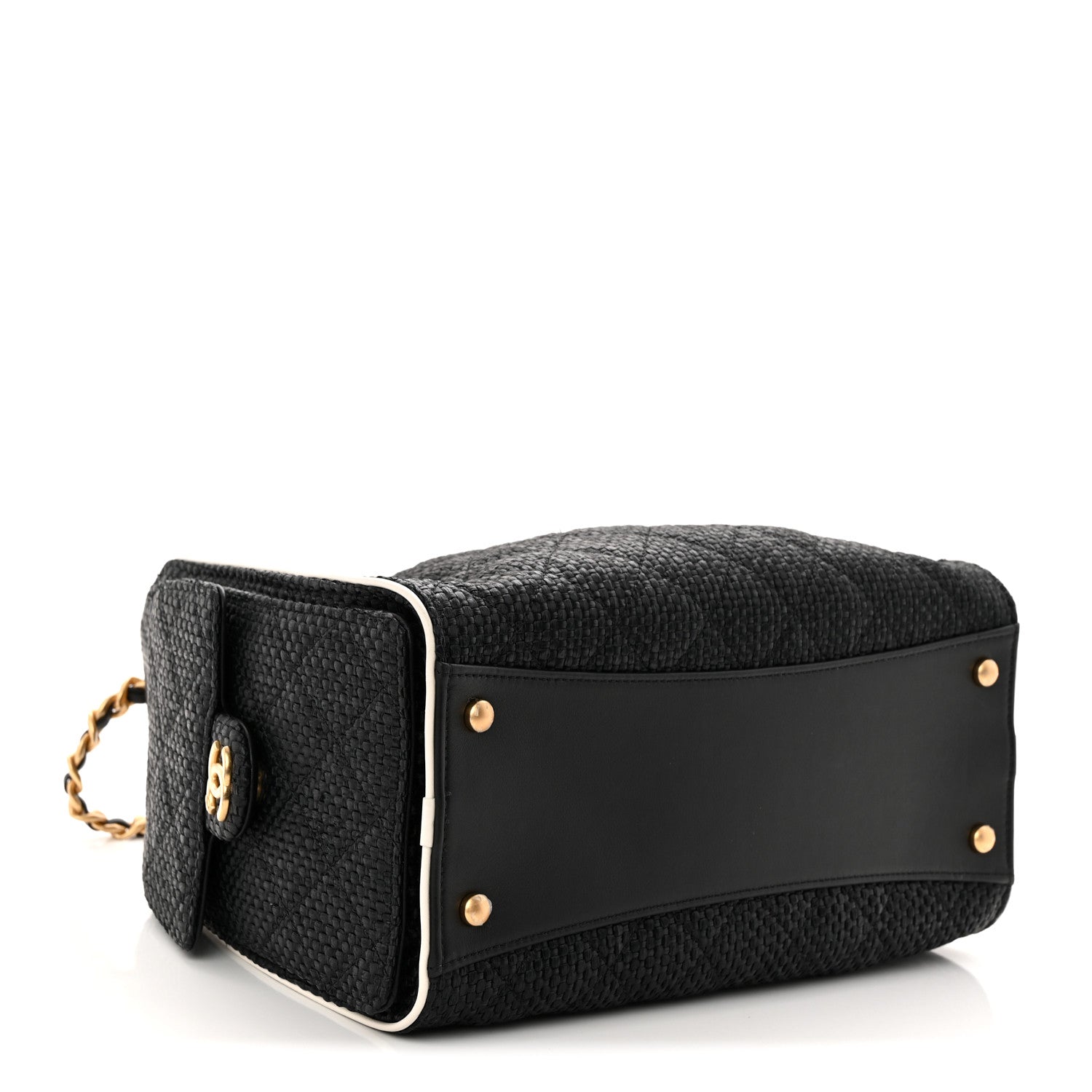 Chanel Braided Raffia Calfskin Small Chanel 25 Handbag Black White