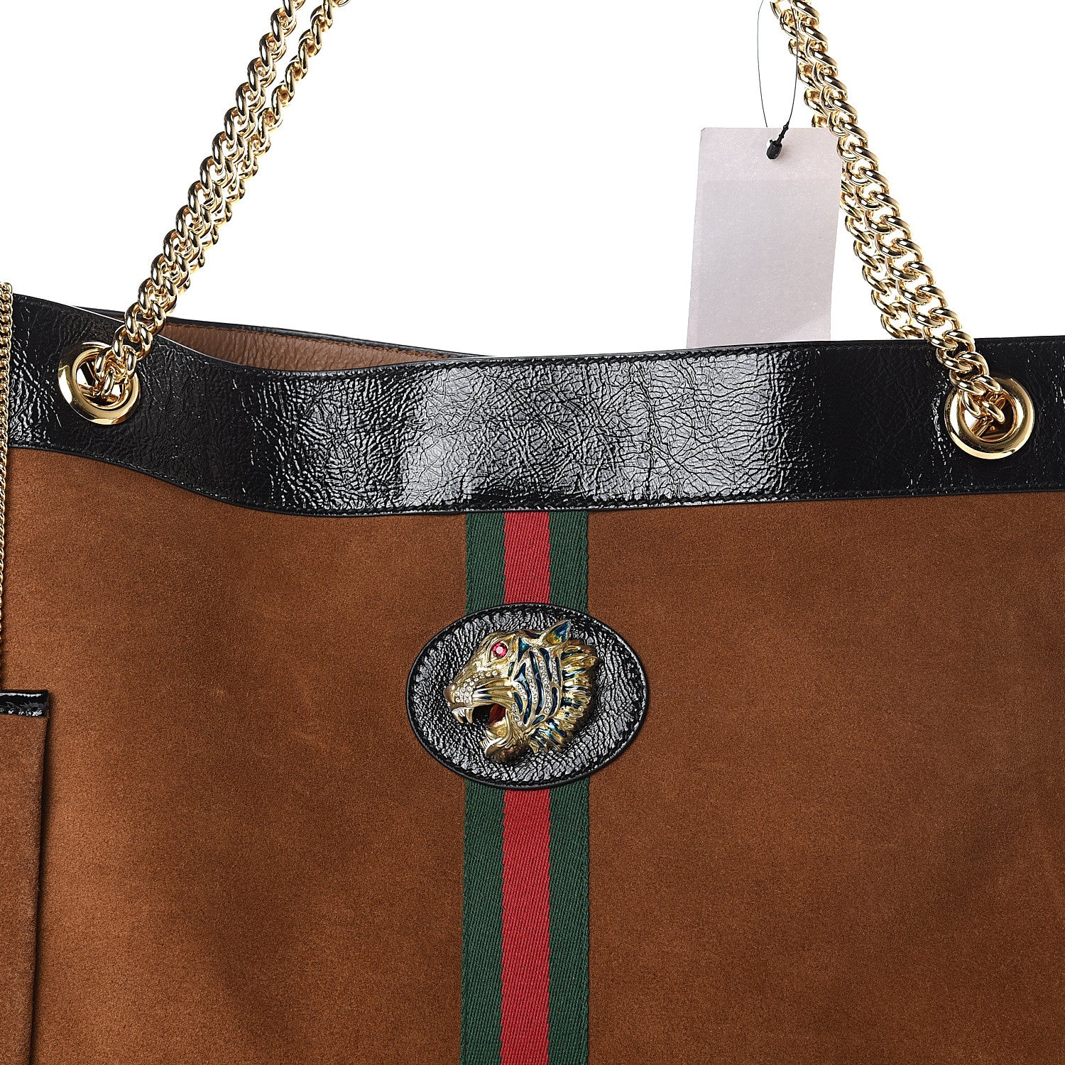 Gucci Suede Patent Large Rajah Chain Tote Nocciola Black 6 of 8