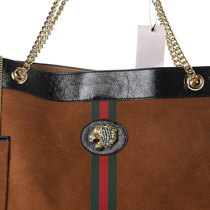 Gucci Suede Patent Large Rajah Chain Tote Nocciola Black 6 of 8