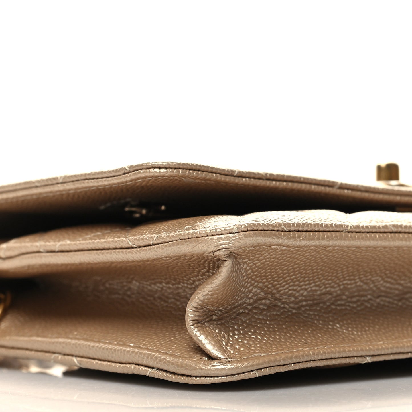 Metallic Caviar Quilted Wallet On Chain WOC Gold