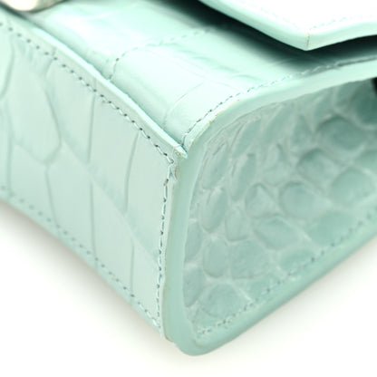 Balenciaga Shiny Calfskin Crocodile Embossed Hourglass Top Handle Bag Mini with Chain Green Acqua 8 of 8