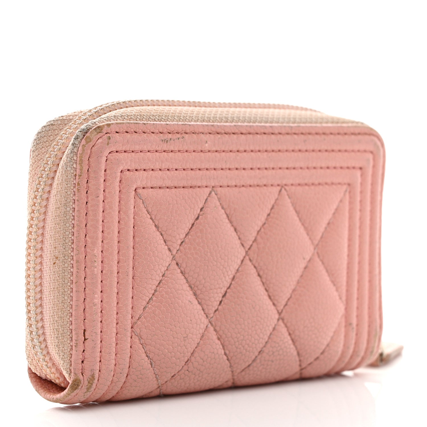 Chanel Caviar Quilted Boy Zip Around Coin Purse Wallet Light Pink 3 of 11