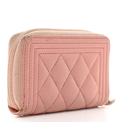Chanel Caviar Quilted Boy Zip Around Coin Purse Wallet Light Pink 3 of 11