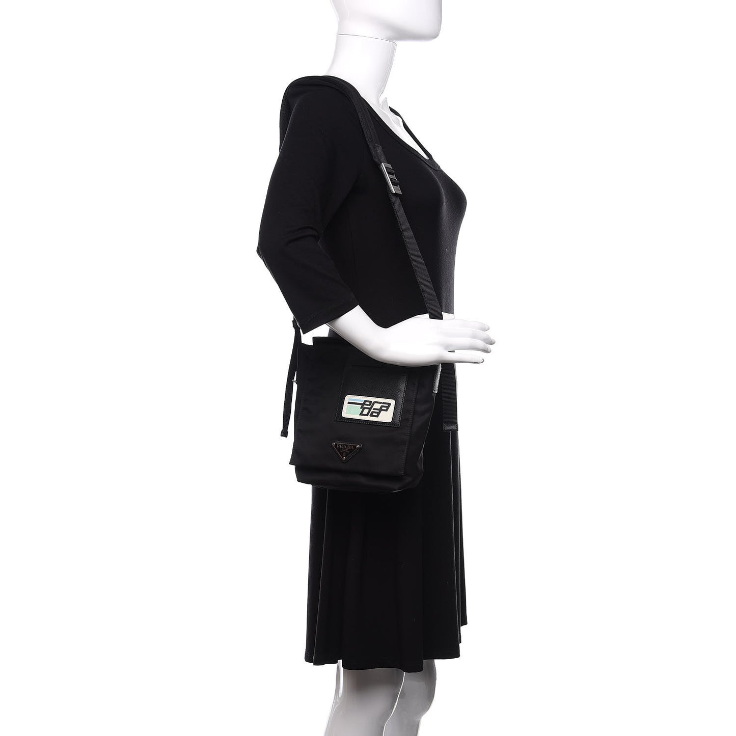 Tessuto Nylon Saffiano Racing Logo Flat Messenger Bag Black