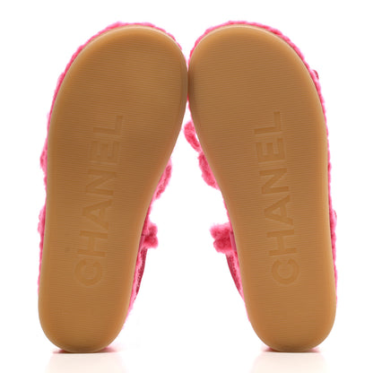 Chanel Cord Lambskin Quilted Logo Sandals 37 Pink 5 of 9