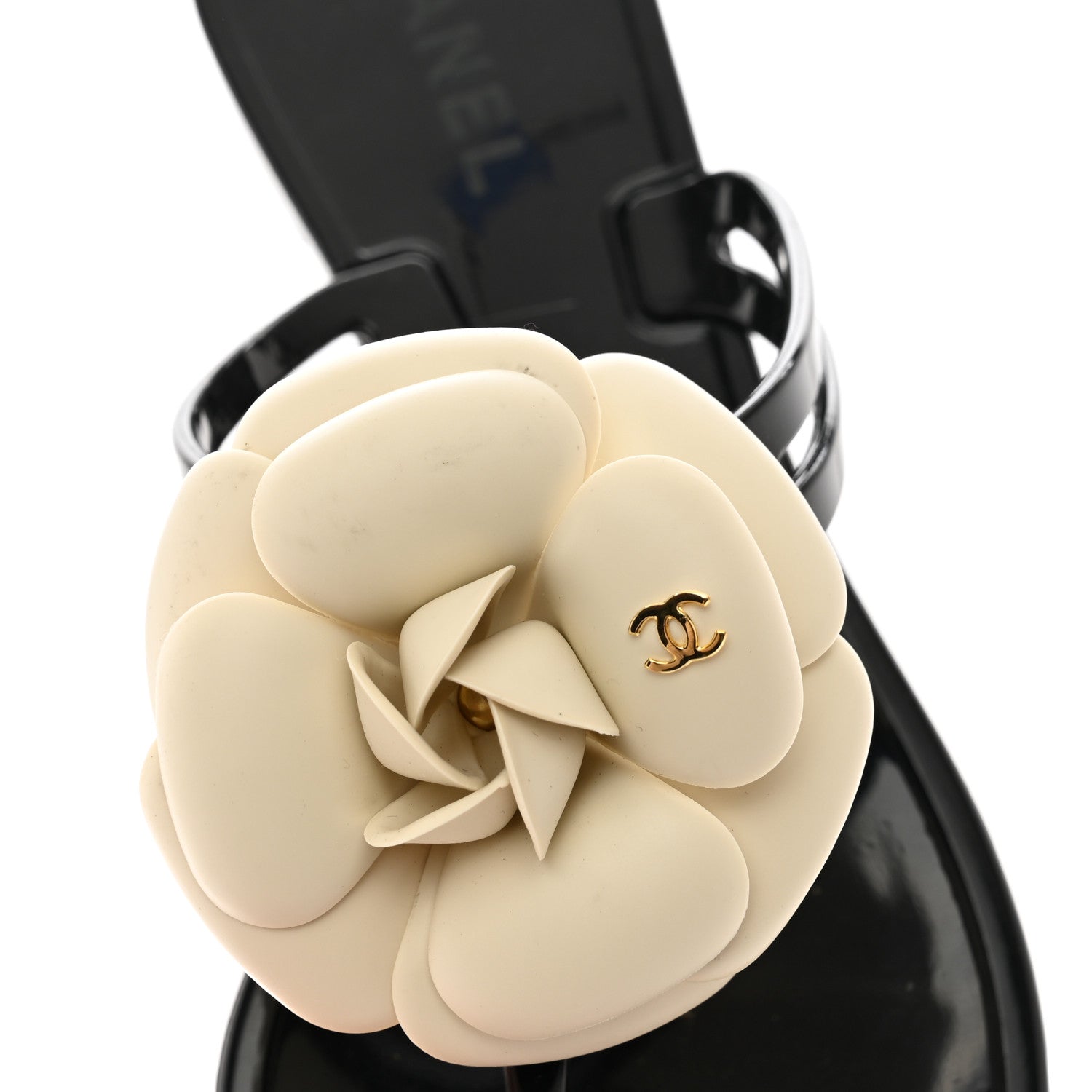 Chanel Jelly Camellia Thong Sandals 35 Black Ivory 8 of 10