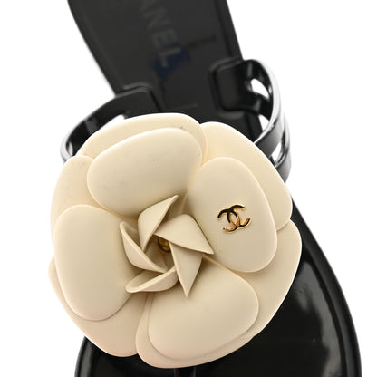 Chanel Jelly Camellia Thong Sandals 35 Black Ivory 8 of 10