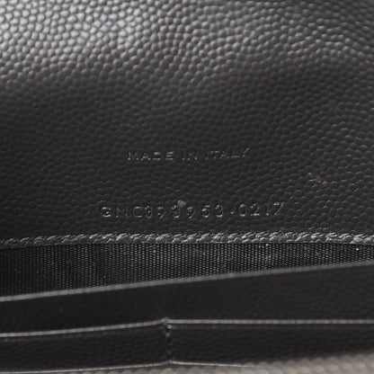 Saint Laurent Grain De Poudre Matelasse Chevron Monogram Envelope Chain Wallet Coal 8 of 11