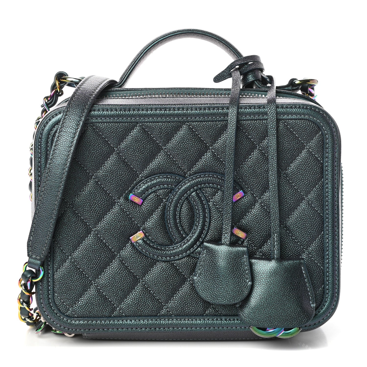 Chanel Iridescent Caviar Quilted Medium CC Filigree Vanity Case Dark Turquoise 1 of 11