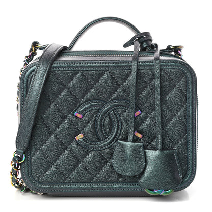 Chanel Iridescent Caviar Quilted Medium CC Filigree Vanity Case Dark Turquoise 1 of 11