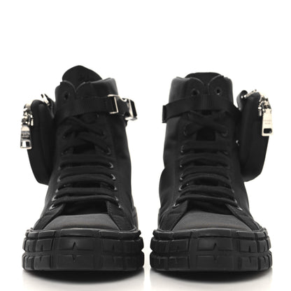 Prada Re-Nylon Gabardine Metal Triangle Logo Womens Wheel Pouch Pocket High Top Sneakers 40.5 Black 3 of 9