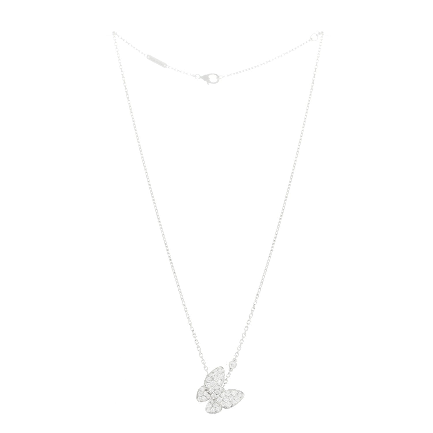 Van Cleef & Arpels 18K White Gold Diamond Two Butterfly Pendant Necklace 3 of 6