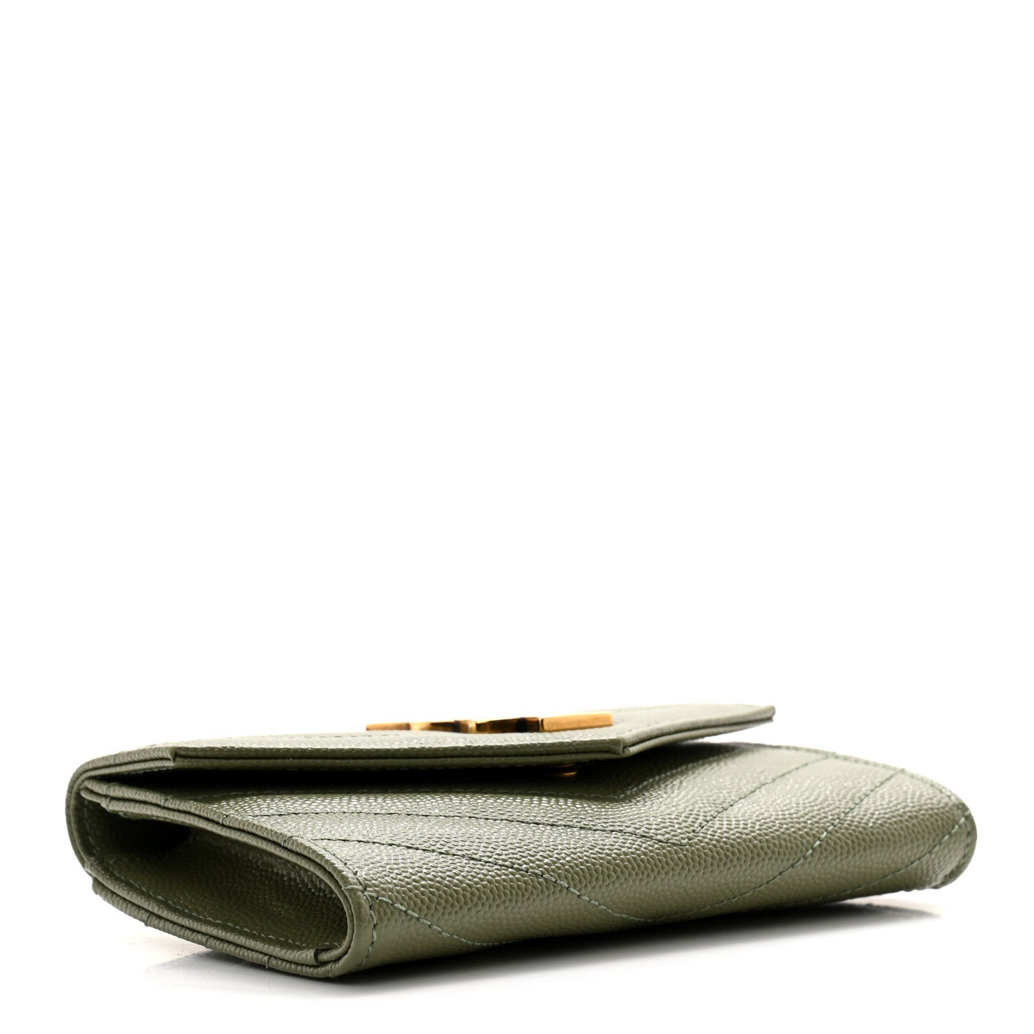 Saint Laurent Grain De Poudre Matelasse Chevron Small Monogram Envelope Wallet Light Sage 4 of 9