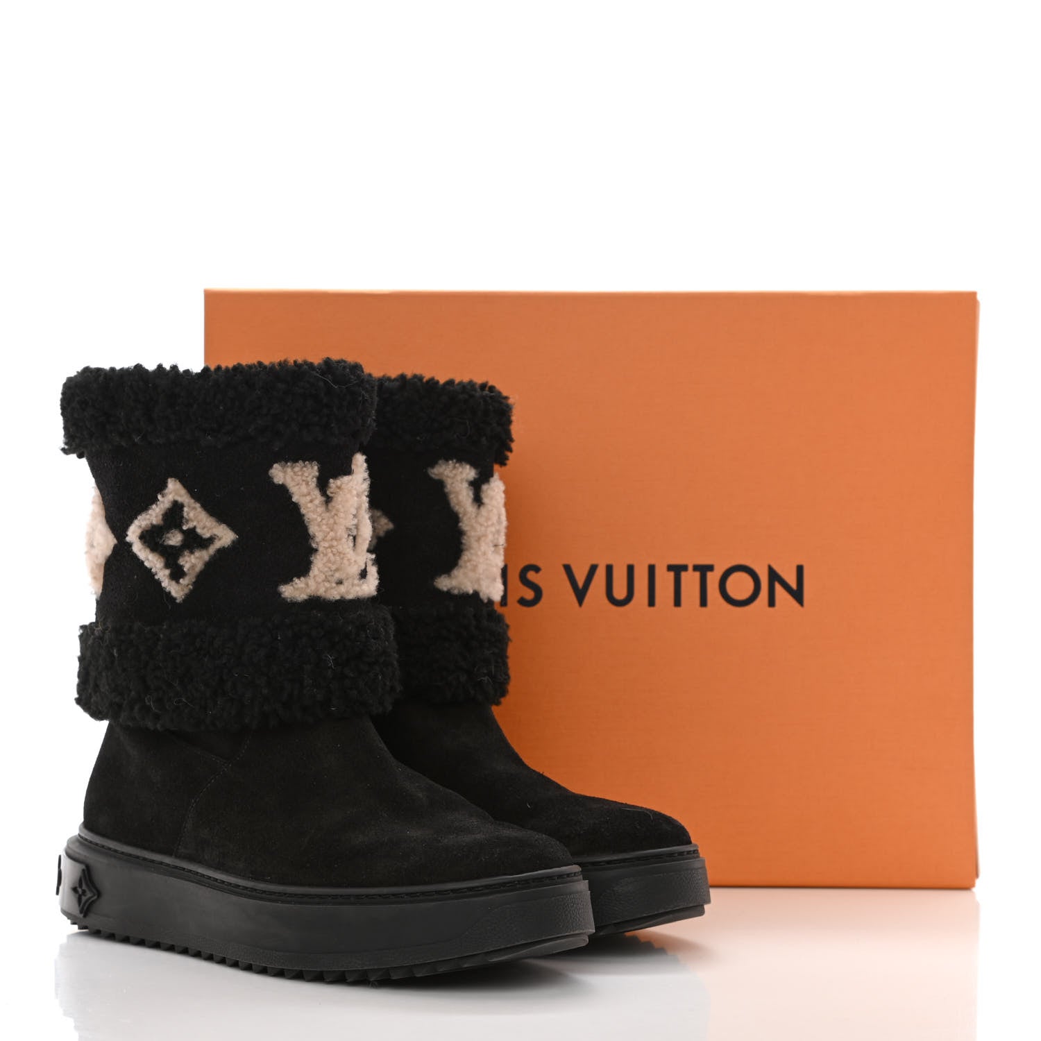 Louis Vuitton Suede Calfskin Shearling Snowdrop Flat Ankle Boot 37.5 Black 13 of 13