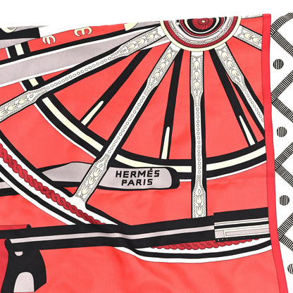 Hermes Silk Balade En Berline Scarf 90 Rouge White Multicolor 3 of 3