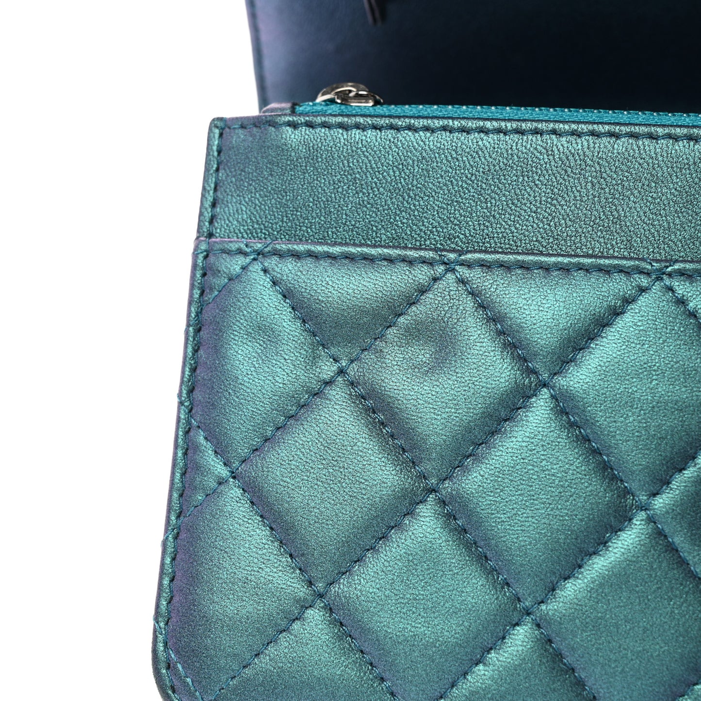 Iridescent Lambskin Quilted Wallet On Chain WOC Turquoise