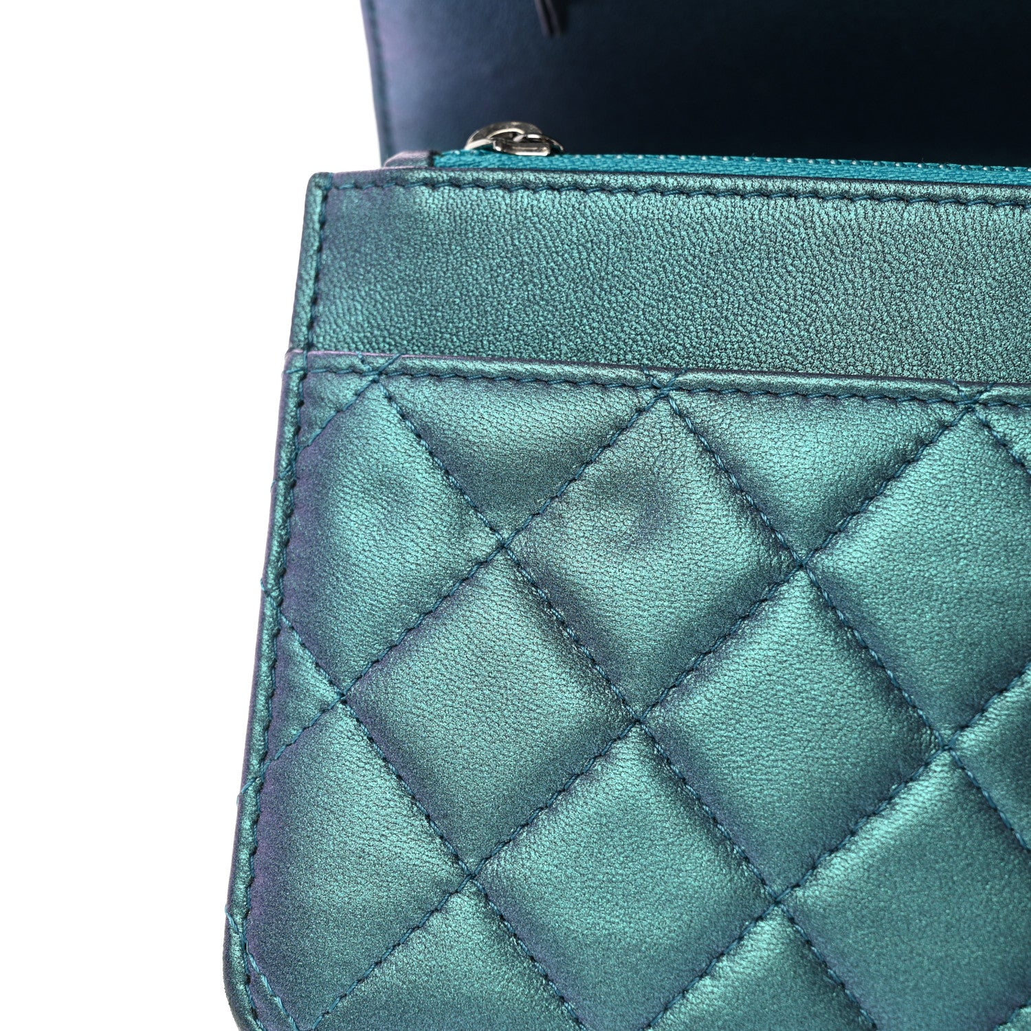 Chanel Iridescent Lambskin Quilted Wallet On Chain WOC Turquoise 12 of 12