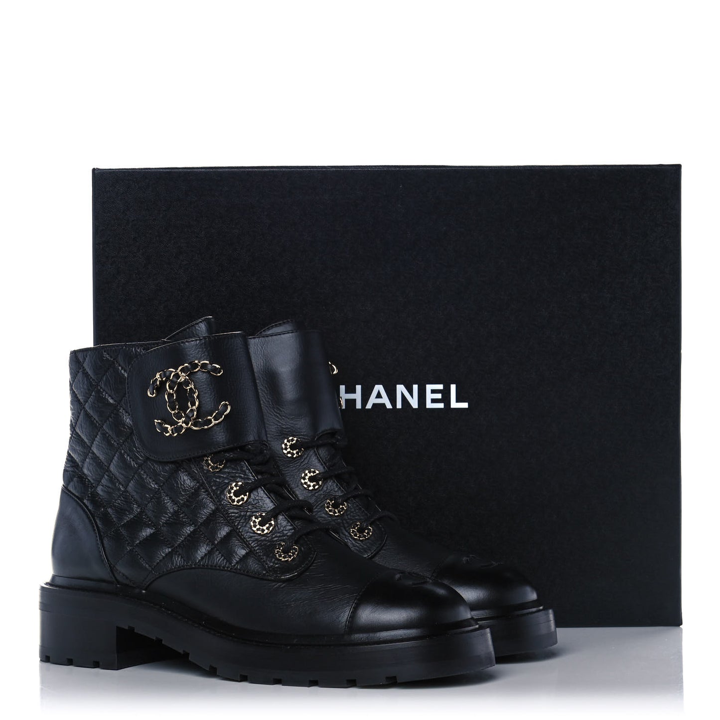 Shiny Goatskin Calfskin Quilted Lace Up Combat Boots 40 Black