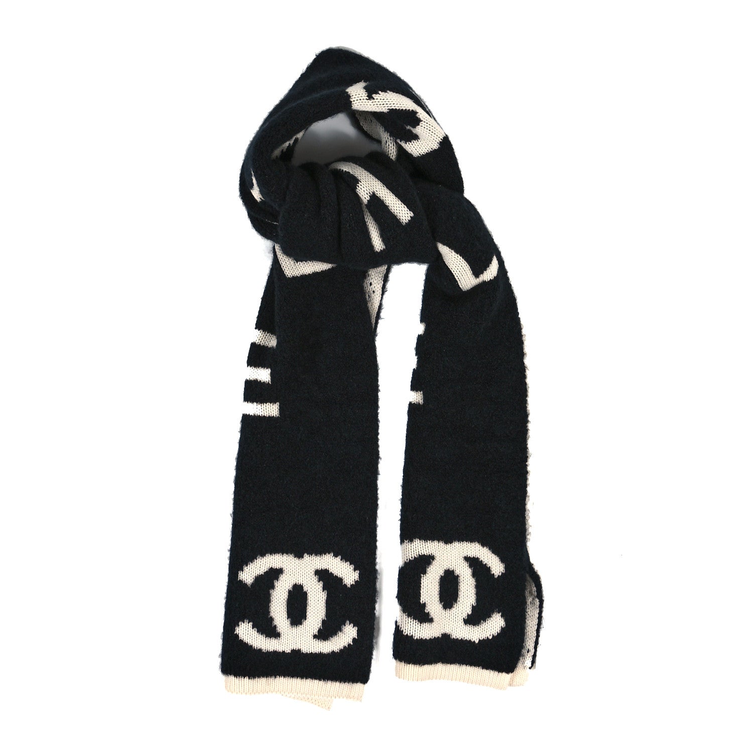 Chanel Wool Cashmere Silk CC Scarf Black White 1 of 3