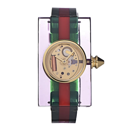 Gucci Stainless Steel Calfskin Plexiglass 24mm Skeleton Quartz Watch 1 of 8