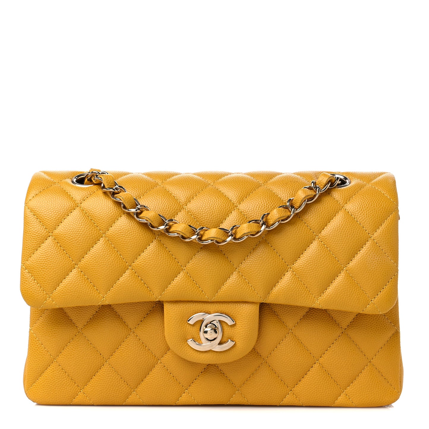 Caviar Quilted Small Double Flap Yellow