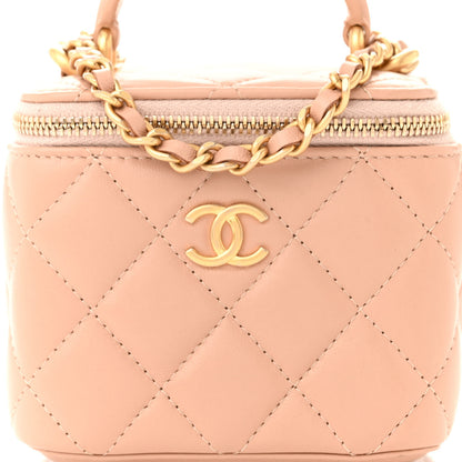 Chanel Lambskin Quilted Top Handle Mini Vanity Case With Chain Beige 8 of 13