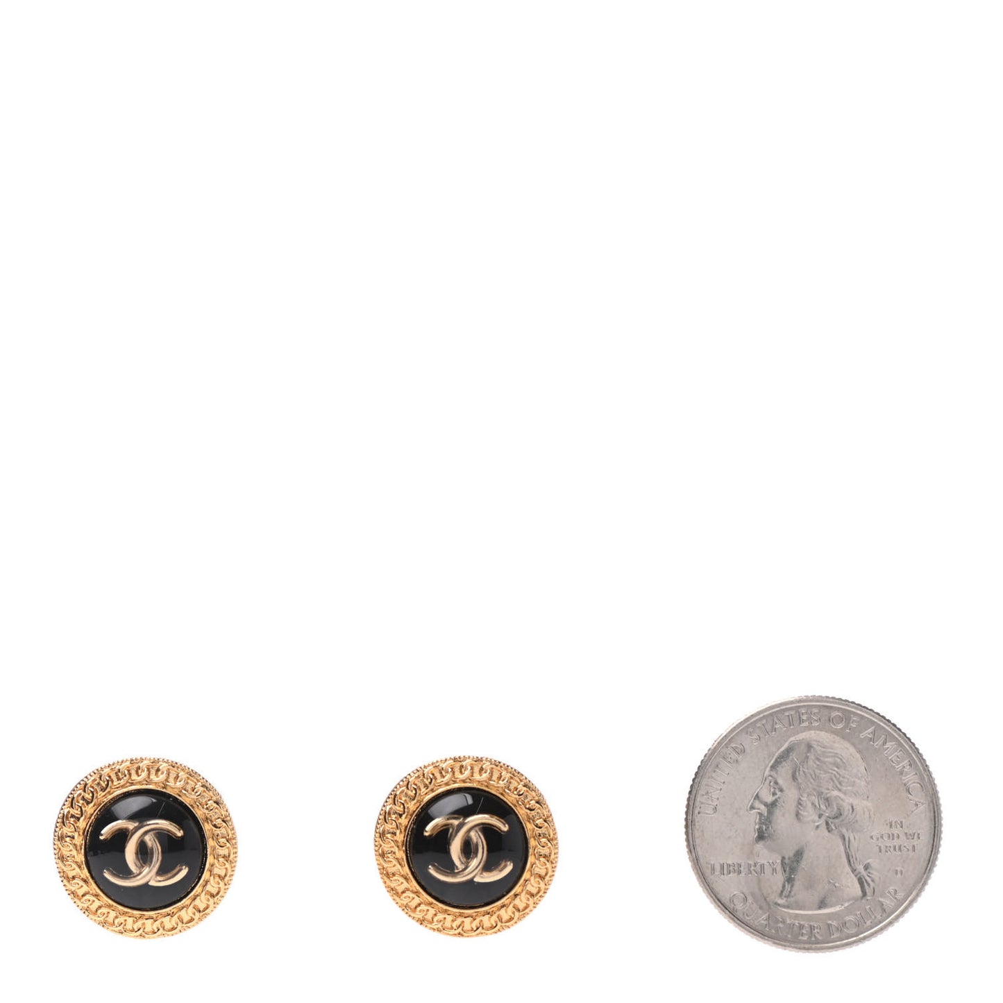 Resin CC Chain Round Earrings Gold Black