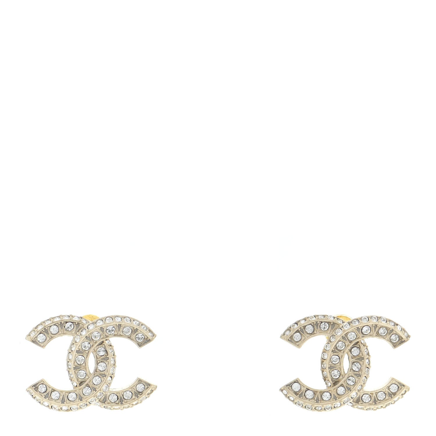 Chanel Crystal Timeless CC Earrings Light Gold 1 of 5