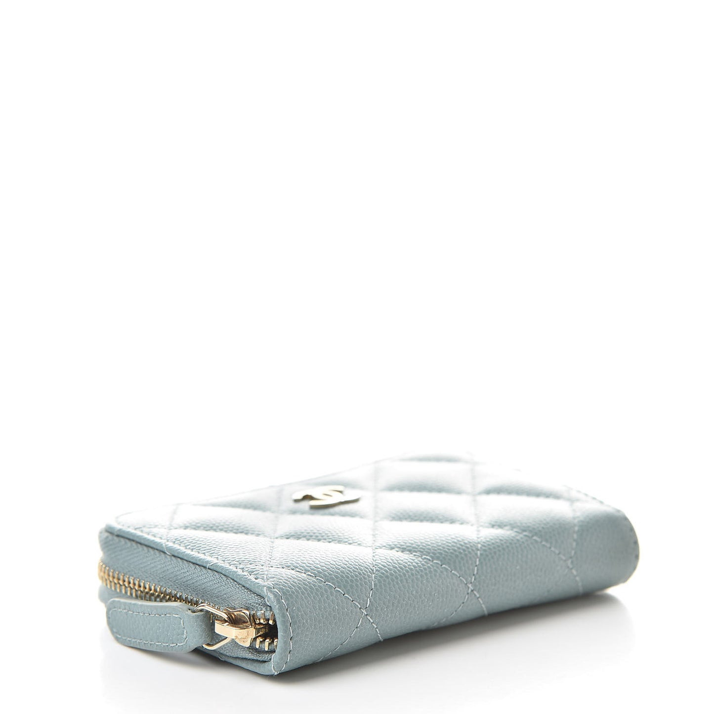 Iridescent Caviar Quilted Zip Coin Purse Light Blue