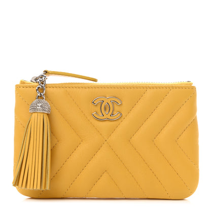 Chanel Calfskin Chevron Quilted Tassel Small Cosmetic Case Yellow 1 of 7
